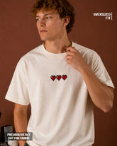Pixel Hearts Embroidered Oversized T-Shirt – Off White