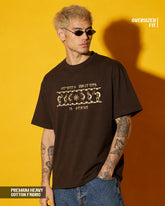 Tribal Graphic Print Oversized Brown T-Shirt