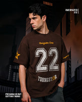 Retro Varsity “22Youngster Core” Oversized Brown T-Shirt
