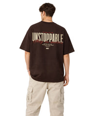 Unstoppable Back Print Oversized T-Shirt – Brown
