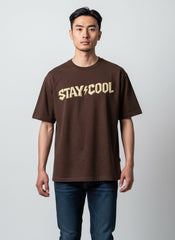 STAY COOL Oversized Street Tee - Vintage Brown Statement Graphic