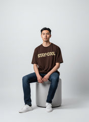 STAY COOL Oversized Street Tee - Vintage Brown Statement Graphic