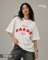 Women's Starstruck Red Stars Oversized Graphic T-Shirt - 180 GSM Regular Fit