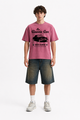 Vintage Classic Car Graphic Oversized T-Shirt – Dusty Pink