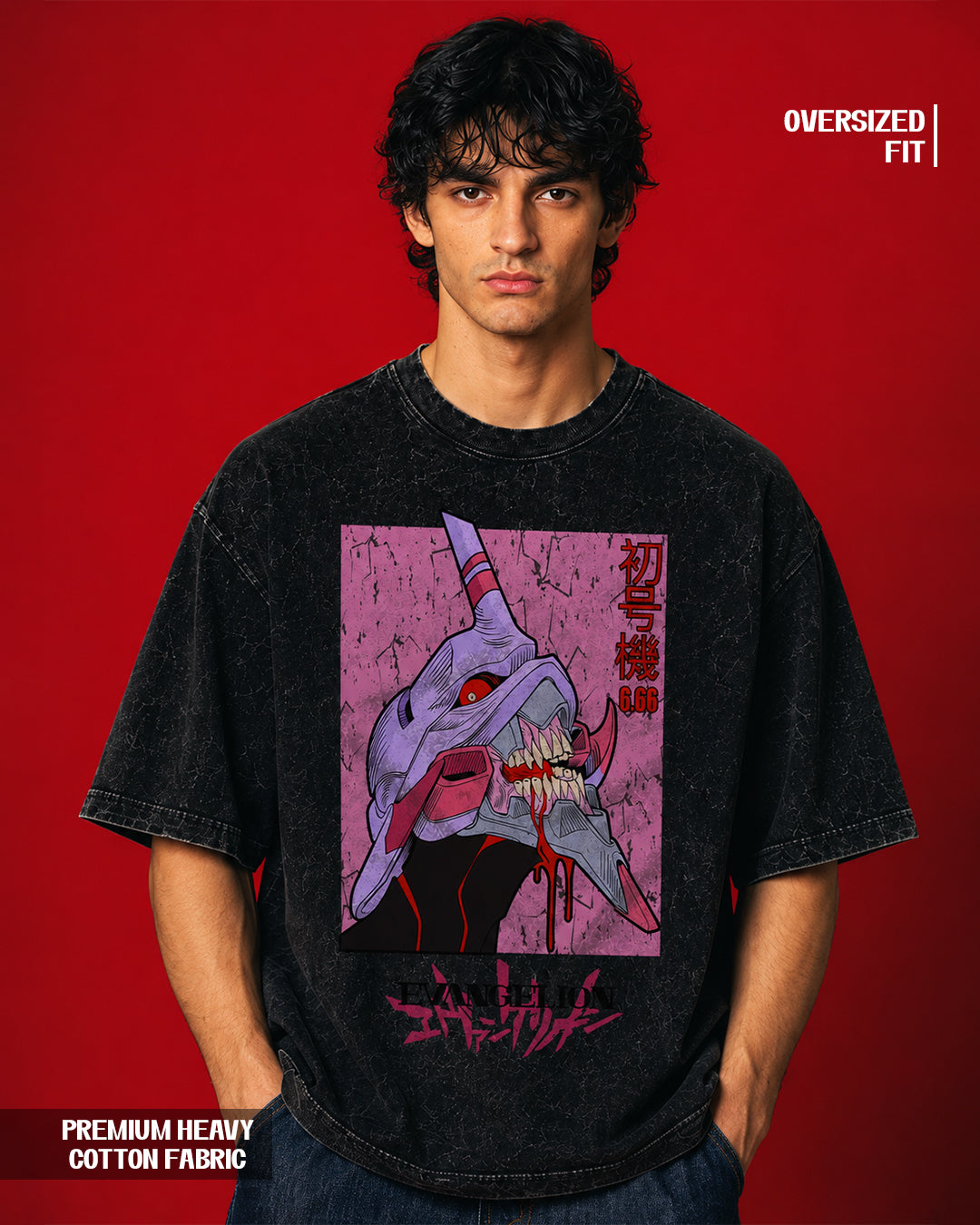 Acid Wash Evangelion Graphic Oversized T-Shirt – Premium Heavy Cotton