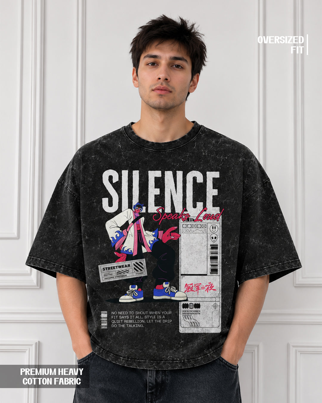 Silence Speaks Loud Acid Wash Oversized T-Shirt – Premium Heavyweight Cotton