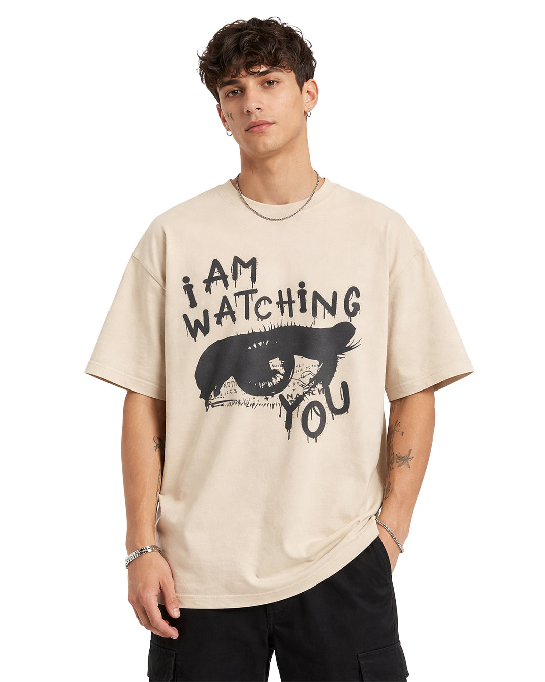 I Am Watching You Oversized T-Shirt – Beige