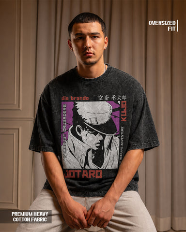 Acid Wash Jotaro Graphic Oversized T-Shirt – Premium Heavy Cotton