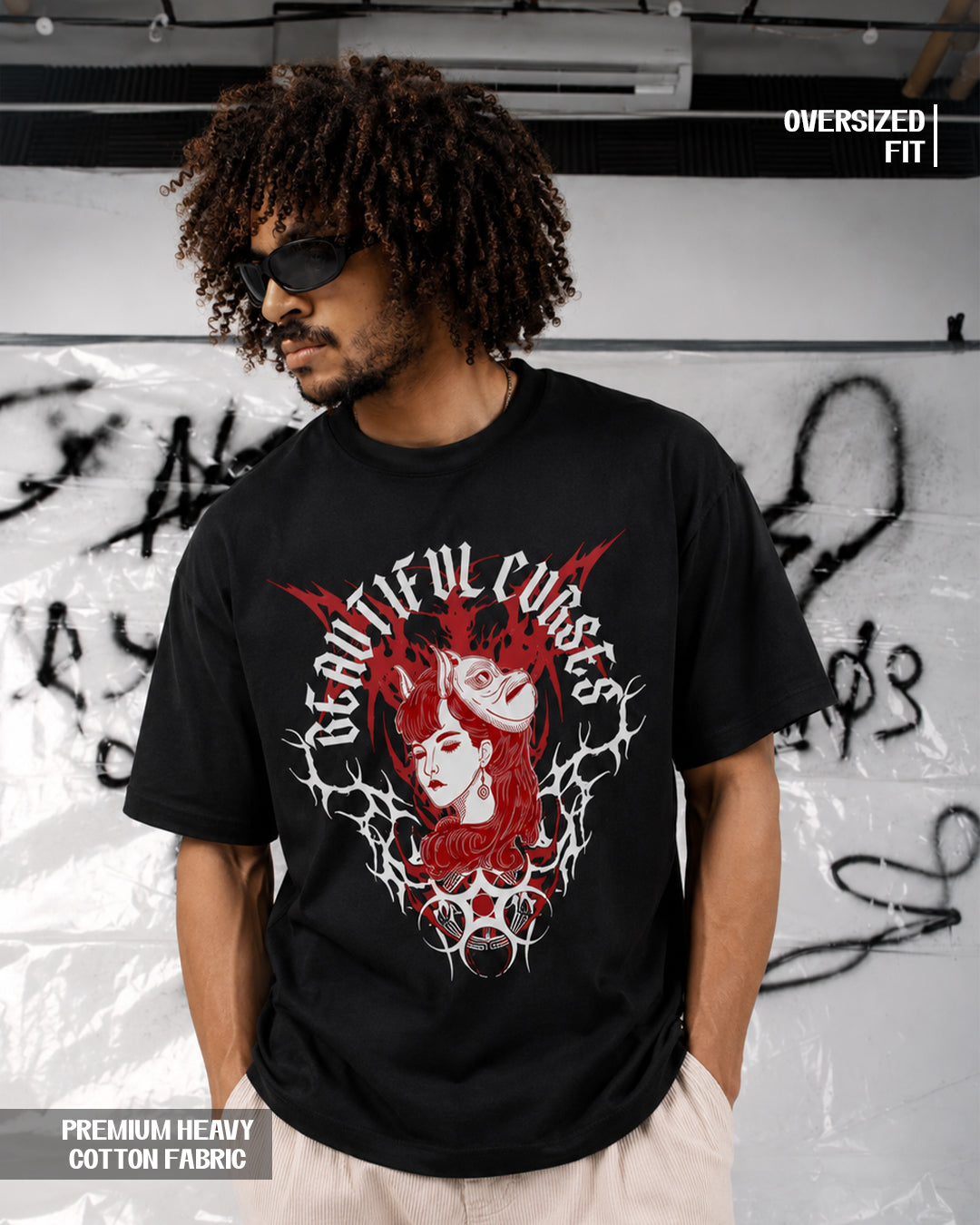 Beautiful Curses Oversized Heavyweight Cotton T-Shirt – Gothic Graphic | Unisex