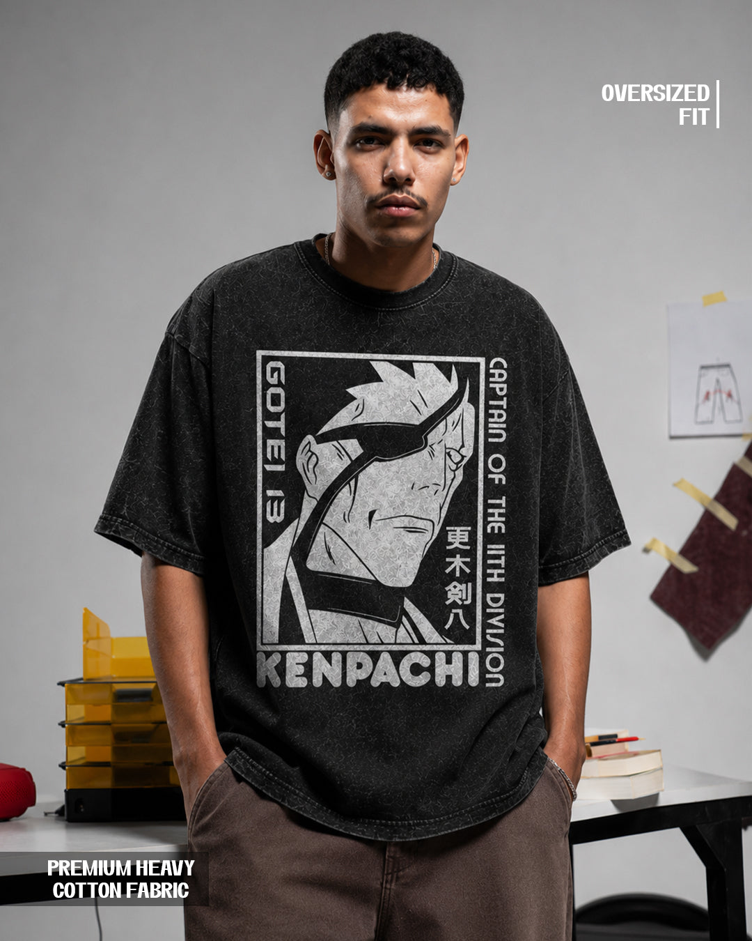 Kenpachi Oversized Heavyweight Cotton Graphic T-Shirt – Anime Edition | Unisex