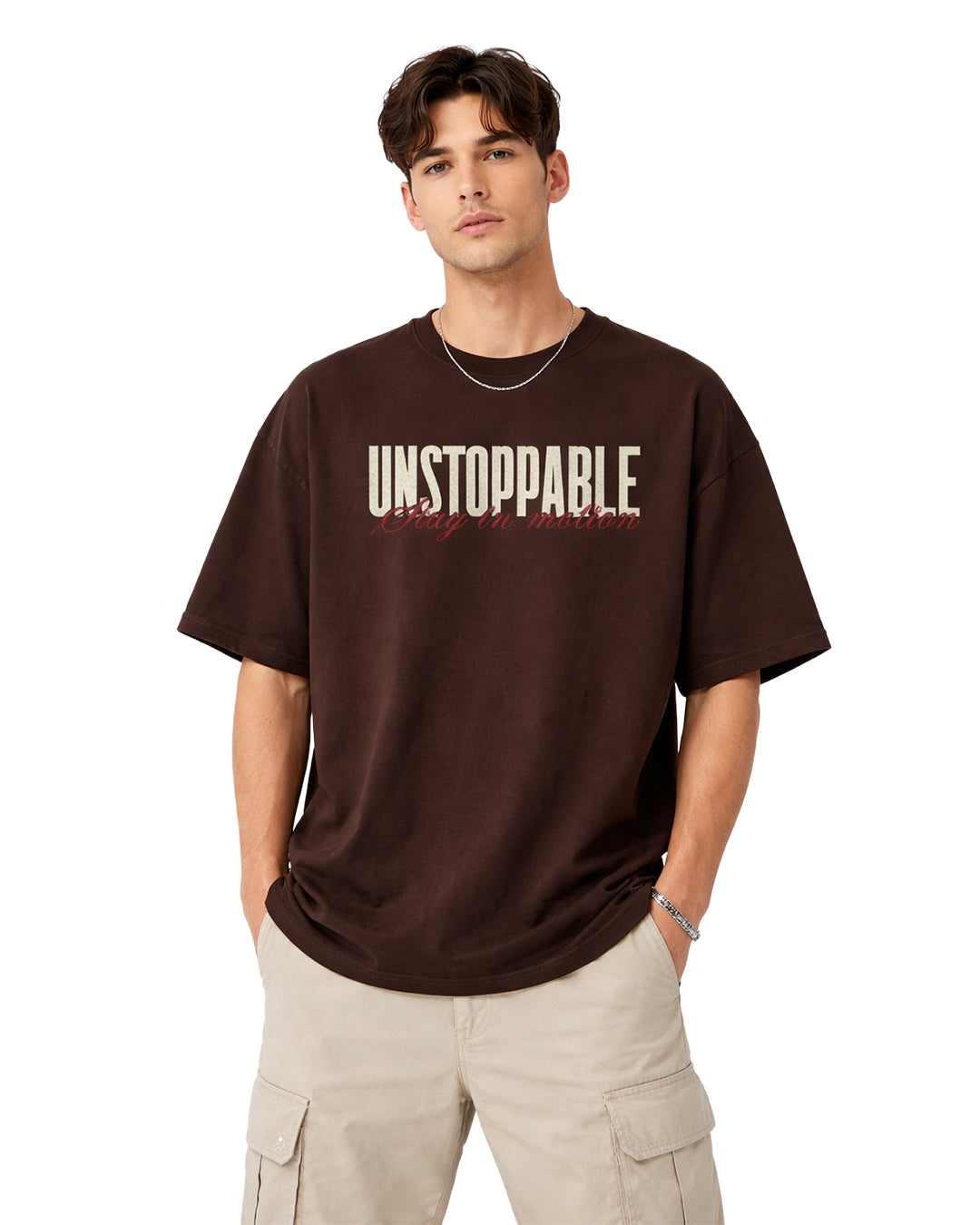 Unstoppable Back Print Oversized T-Shirt – Brown