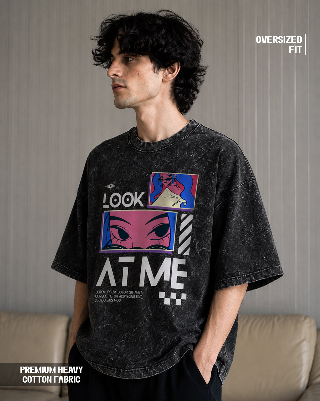 Look At Me Acid Wash Oversized T-Shirt – Premium Heavyweight Cotton