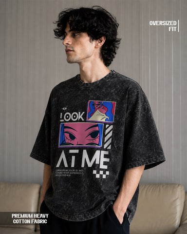 Look At Me Acid Wash Oversized T-Shirt – Premium Heavyweight Cotton