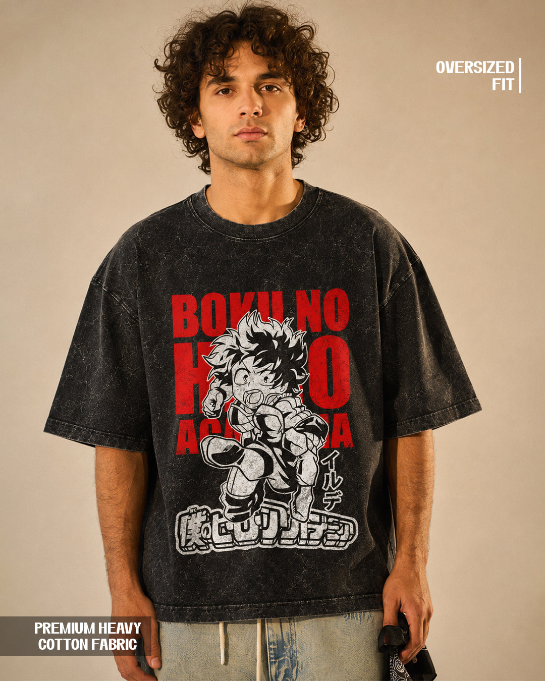 My Hero Academia Izuku Midoriya Acid Wash Oversized T-Shirt – Premium Heavyweight Cotton