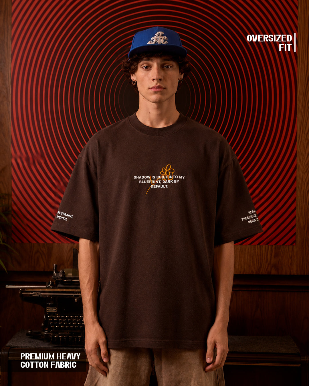 Minimal Script Graphic Oversized Brown T-Shirt