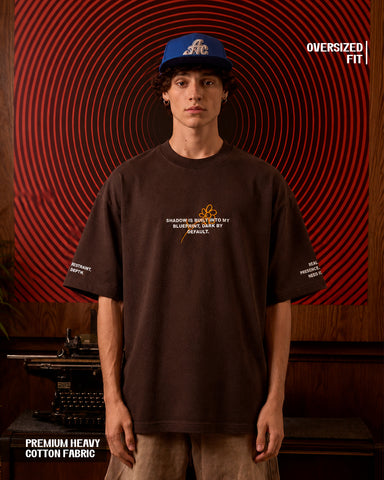 Minimal Script Graphic Oversized Brown T-Shirt