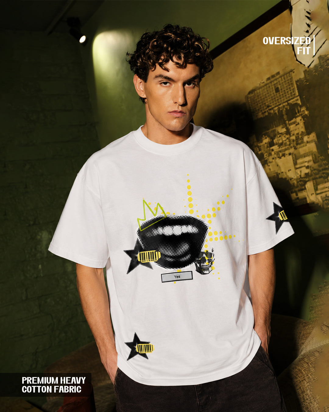 Abstract Graphic Streetwear Oversized White T-Shirt