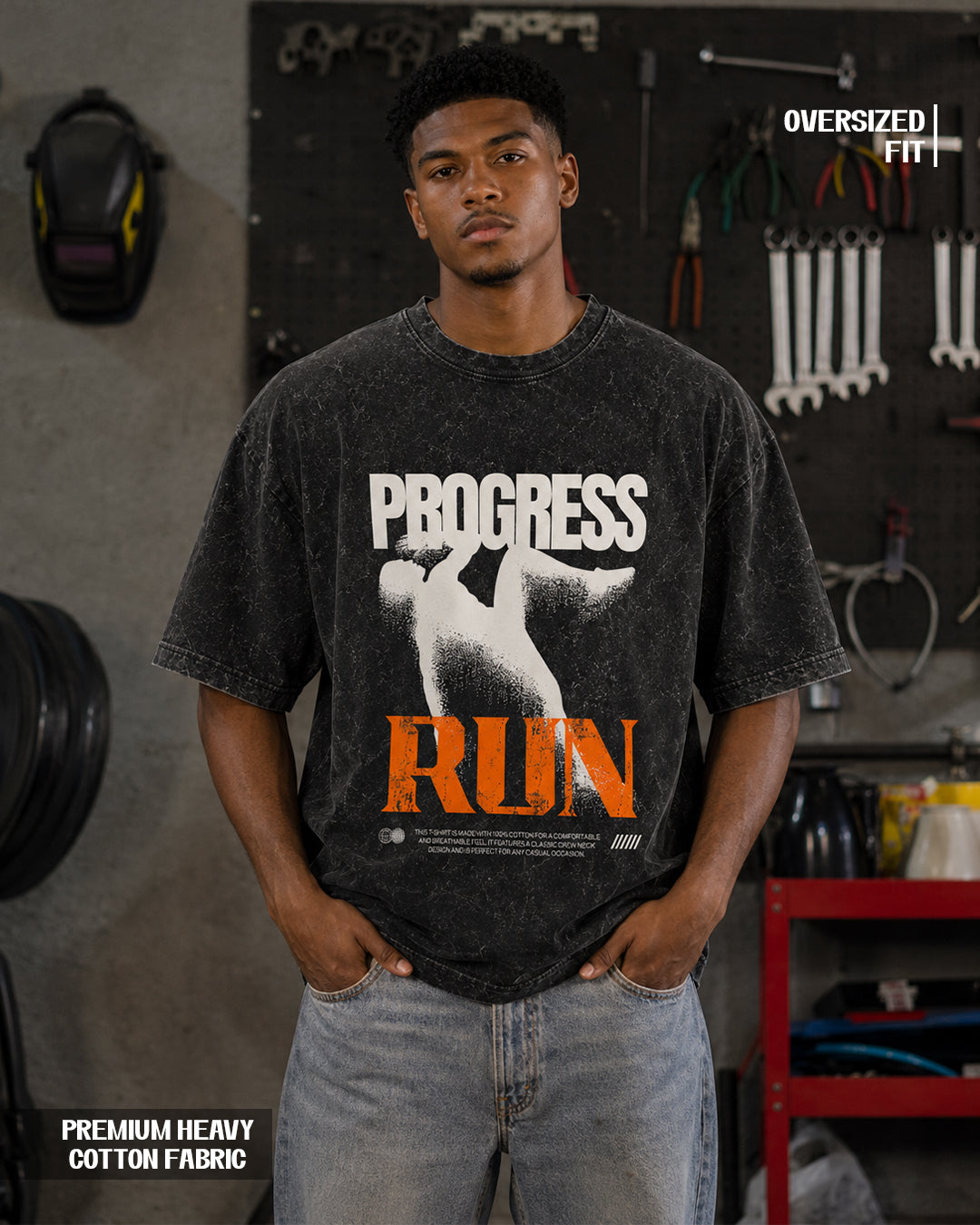Progress Run Acid Wash Oversized T-Shirt – Premium Heavyweight Cotton