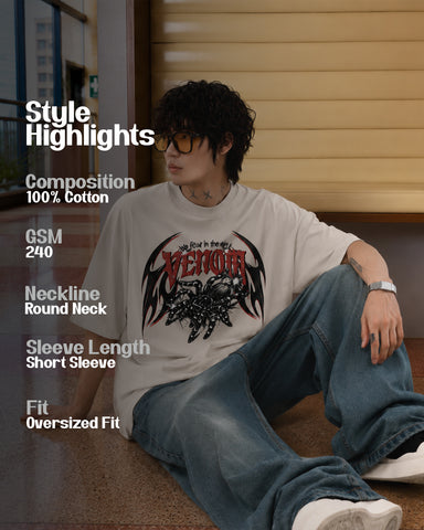 Venom Web Regular Graphic T-Shirt – Beige