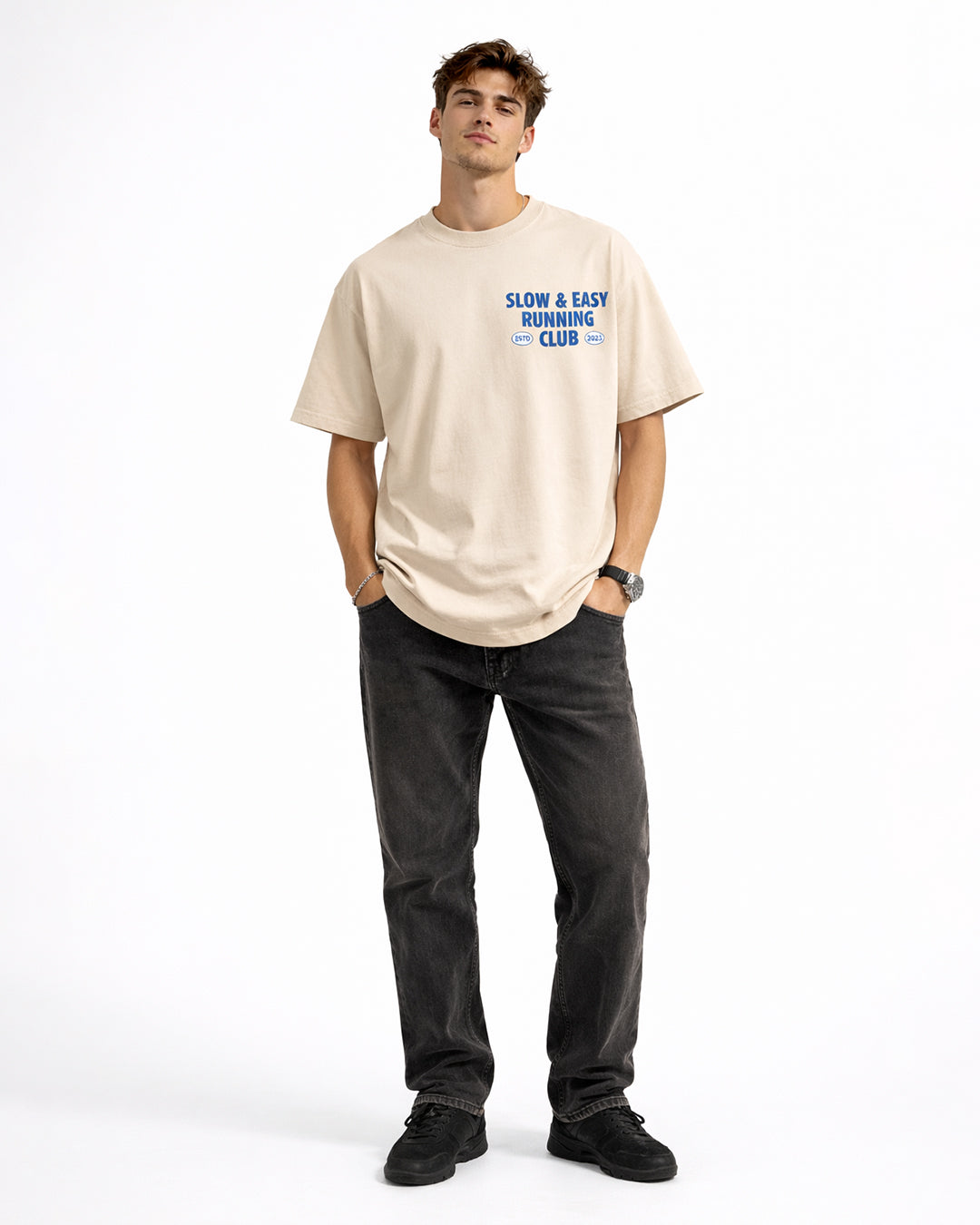 Slow & Easy Running Club Oversized T-Shirt – Beige