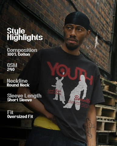 Youth Oversized Heavyweight Cotton Graphic T-Shirt – Black | Unisex