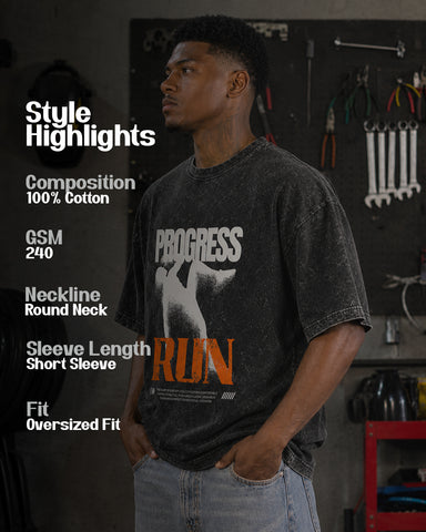 Progress Run Acid Wash Oversized T-Shirt – Premium Heavyweight Cotton