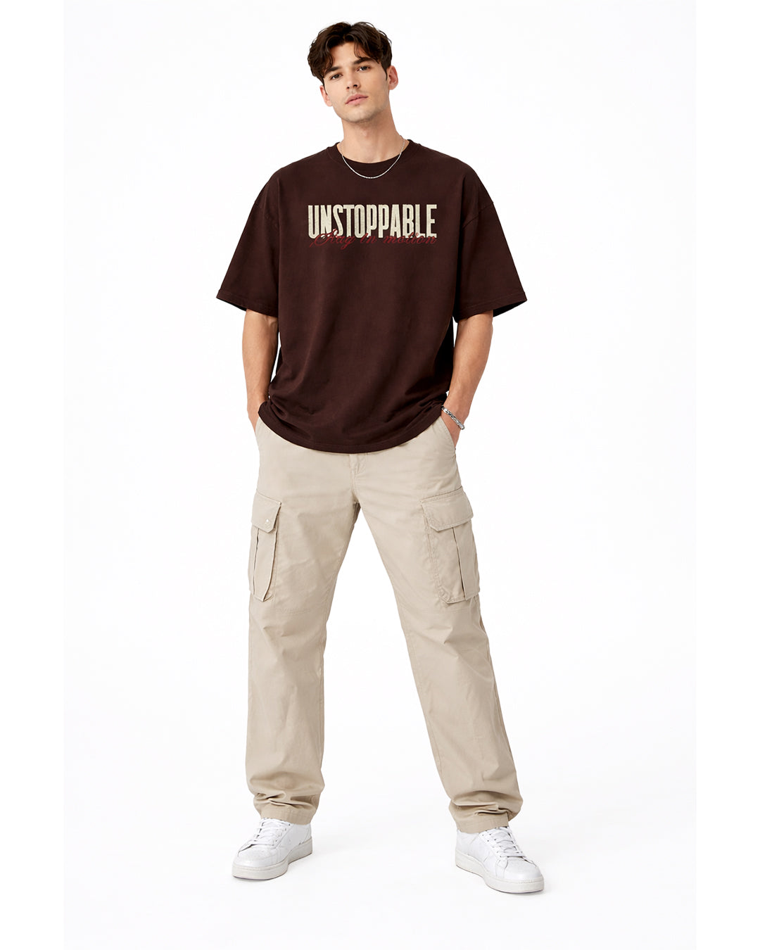 Unstoppable Back Print Oversized T-Shirt – Brown