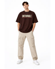 Unstoppable Back Print Oversized T-Shirt – Brown