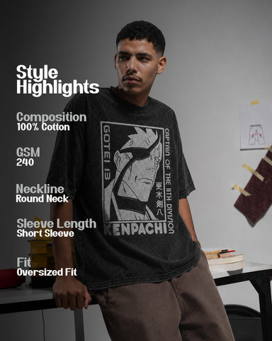 Kenpachi Oversized Heavyweight Cotton Graphic T-Shirt – Anime Edition | Unisex