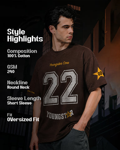 Retro Varsity “22Youngster Core” Oversized Brown T-Shirt