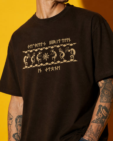 Tribal Graphic Print Oversized Brown T-Shirt