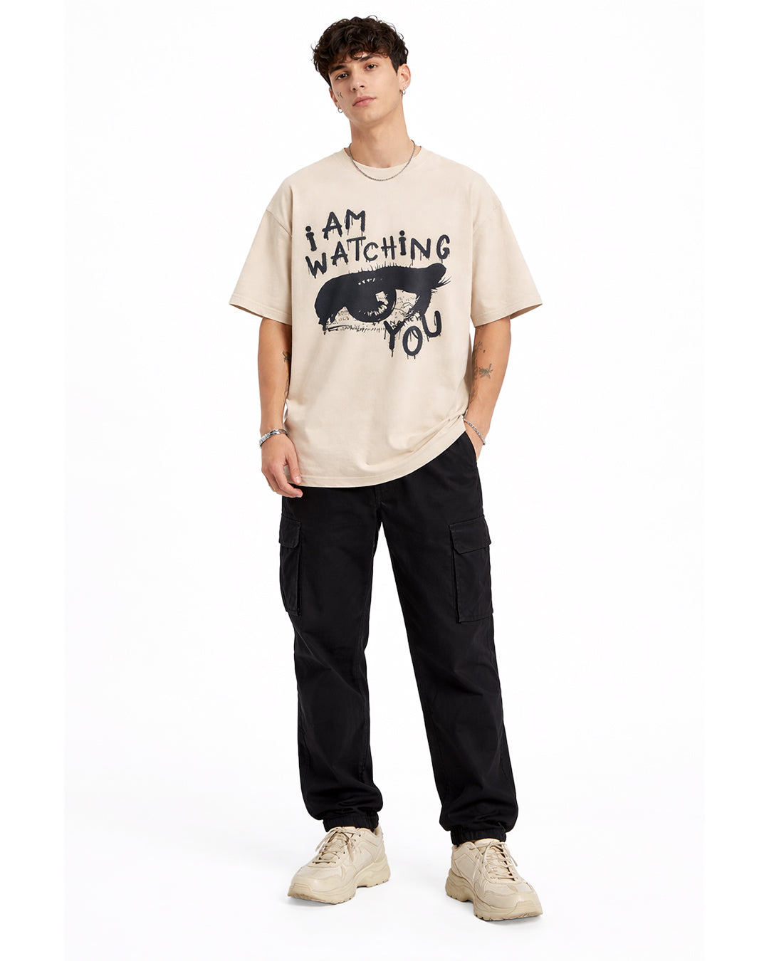 I Am Watching You Oversized T-Shirt – Beige