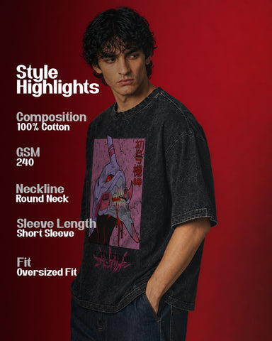 Acid Wash Evangelion Graphic Oversized T-Shirt – Premium Heavy Cotton