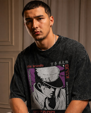 Acid Wash Jotaro Graphic Oversized T-Shirt – Premium Heavy Cotton