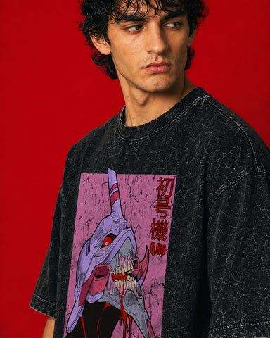 Acid Wash Evangelion Graphic Oversized T-Shirt – Premium Heavy Cotton
