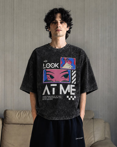 Look At Me Acid Wash Oversized T-Shirt – Premium Heavyweight Cotton