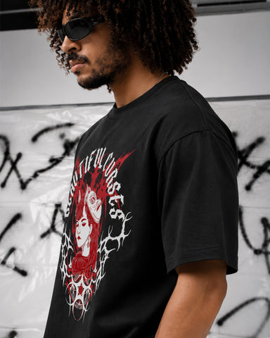 Beautiful Curses Oversized Heavyweight Cotton T-Shirt – Gothic Graphic | Unisex