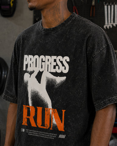 Progress Run Acid Wash Oversized T-Shirt – Premium Heavyweight Cotton