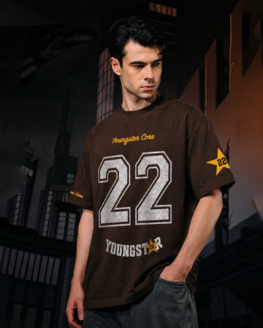Retro Varsity “22Youngster Core” Oversized Brown T-Shirt
