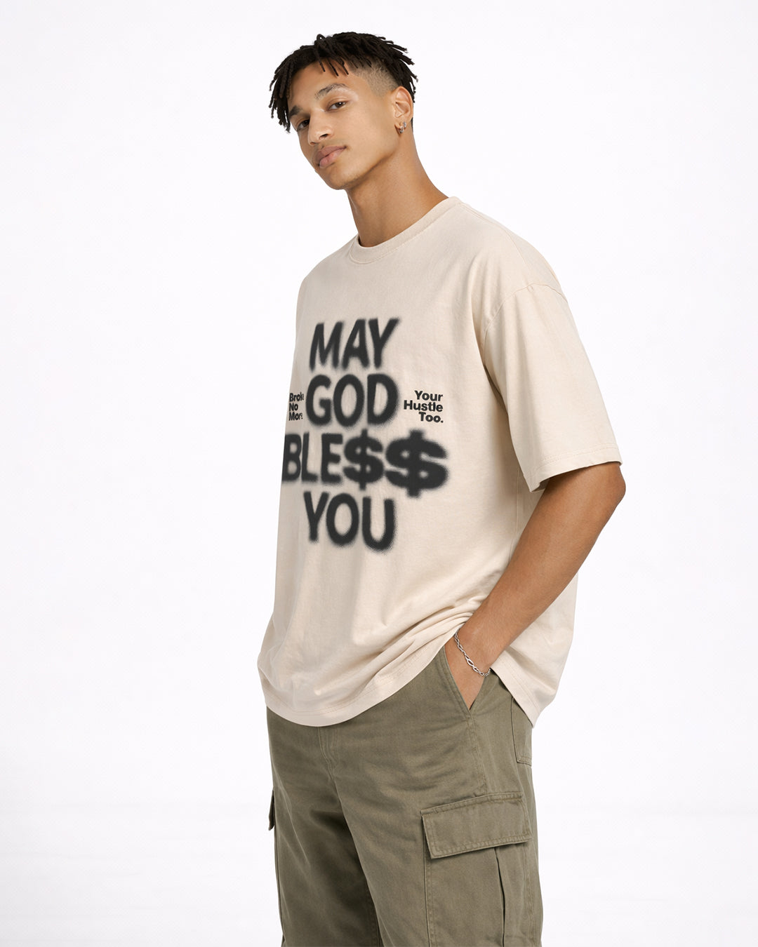 May God Bless You Oversized T-Shirt – Beige