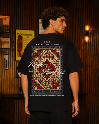 Vintage Rug Patch Graphic Oversized Black T-Shirt