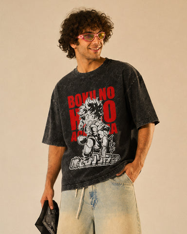 My Hero Academia Izuku Midoriya Acid Wash Oversized T-Shirt – Premium Heavyweight Cotton