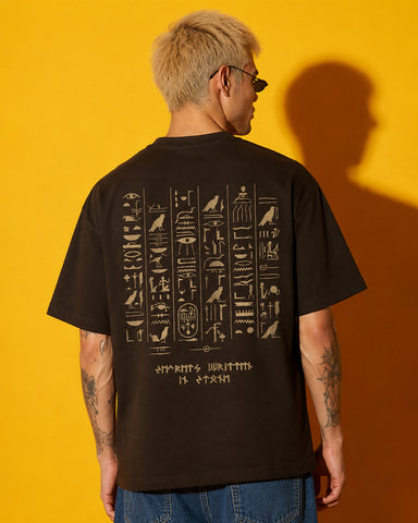 Tribal Graphic Print Oversized Brown T-Shirt