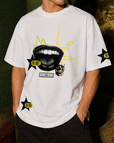 Abstract Graphic Streetwear Oversized White T-Shirt