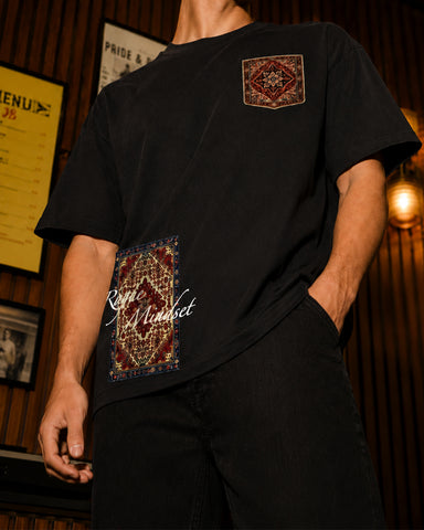 Vintage Rug Patch Graphic Oversized Black T-Shirt
