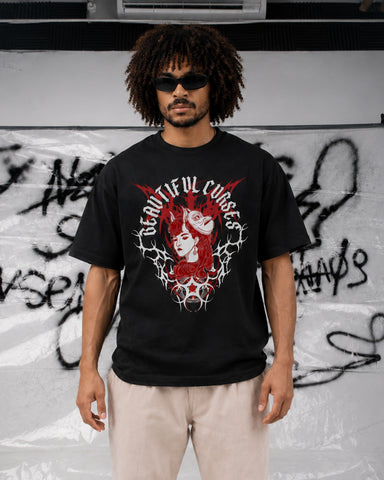 Beautiful Curses Oversized Heavyweight Cotton T-Shirt – Gothic Graphic | Unisex