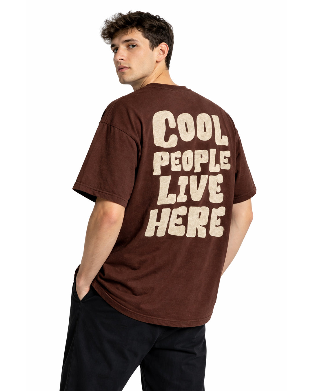 Cool People Live Here Oversized T-Shirt – Brown
