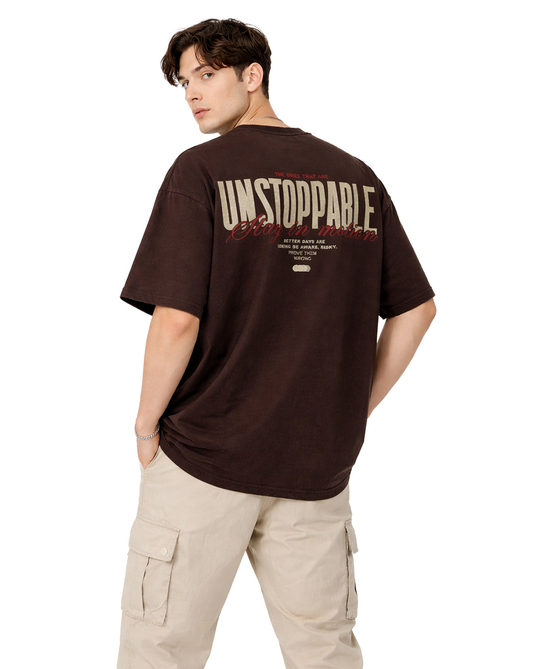 Unstoppable Back Print Oversized T-Shirt – Brown