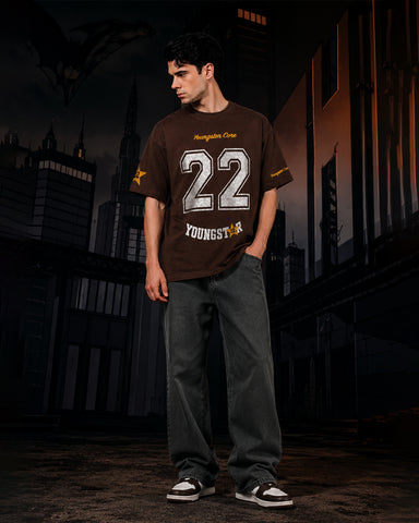 Retro Varsity “22Youngster Core” Oversized Brown T-Shirt
