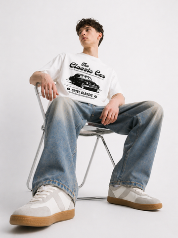 Vintage Classic Car Graphic Oversized T-Shirt – Dusty Pink
